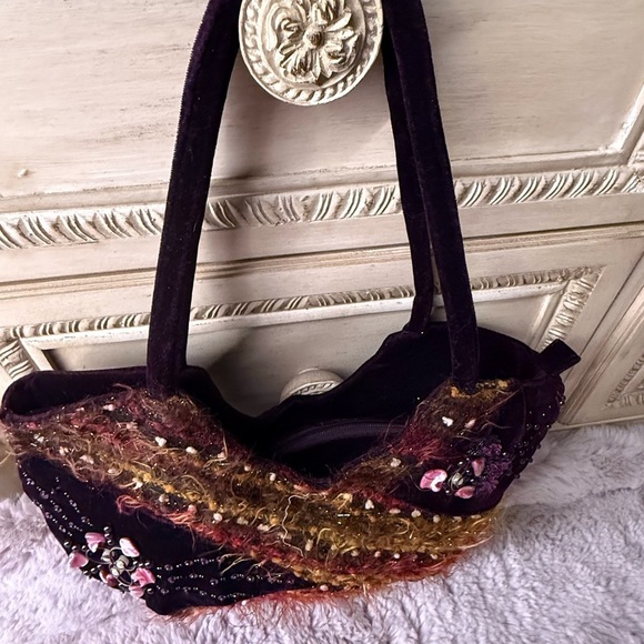 Vintage ERMO Shoulder Bag Velvet Beaded Purse - Picture 4 of 5